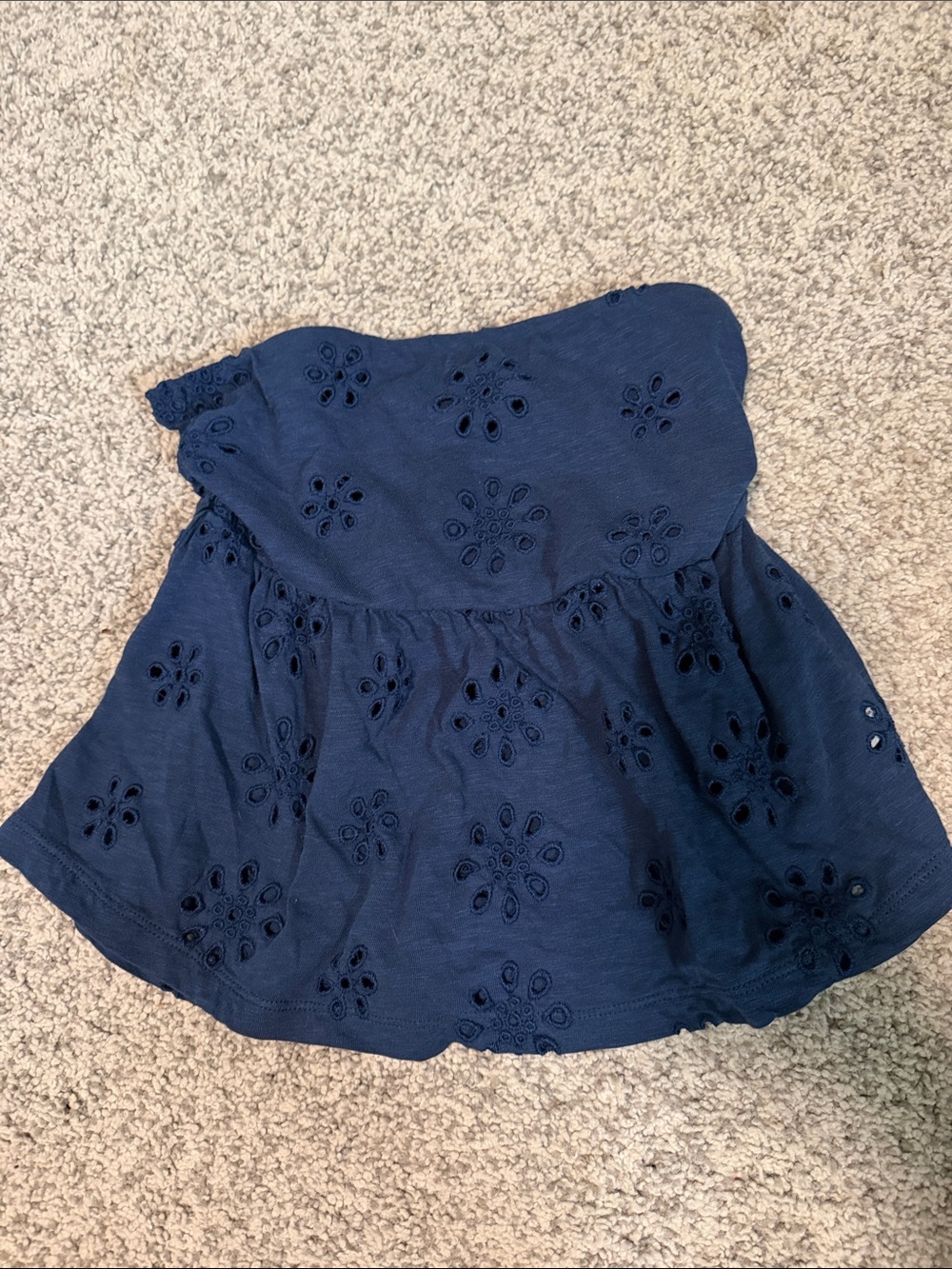 American Eagle Outfitters Navy Eyelet Strapless Peplum Top